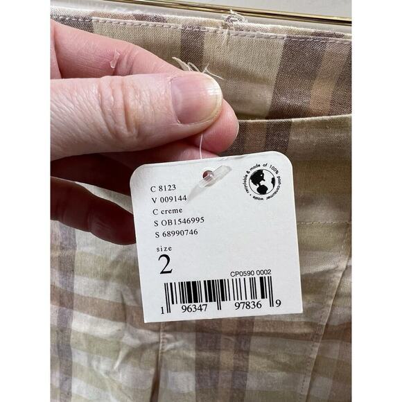 Free People Womens Check Pants Size S 2 Cream Brown Preppy Boho Britishcore NWTS - Picture 4 of 9